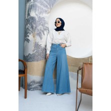 Neways Kadın 1162-DENIM Açık Mavi Pantolon Etek Denim Kumaş Normal Bel Şık Tasarım