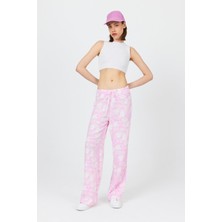 Şeker Pembe Bel Lastikli Desenli Pantolon 4725A
