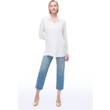 Safira Rahat Kalıp Standart Boy Takma Kol Gömlek Yaka Ekru Gömlek