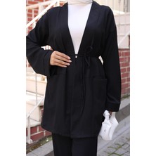 Cep Detaylı Kimono Takım Siyah