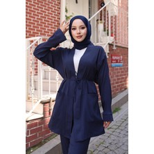 Cep Detaylı Kimono Takım Lacivert