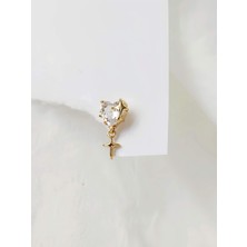 Bombeli Kalp Yıldız Model Kıkırdak Piercing Tragus Helix Altın Gold Renk Küpe