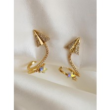 Eva Takı Store Ejderha Kuyruk Yıldız Model Sıkıştırmalı Kıkırdak Gold Renk Sağ Kulak Küpe