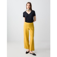 Jimmy Key  Hardal Yüksel Bel Bol Paça Uzun Dokuma Keten Pantolon