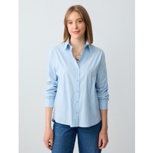 Jimmy Key  Mavi Rahat Kesim Uzun Kollu Dokuma Poplin Gömlek