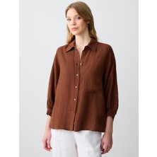 Jimmy Key  Acı Kahve Rahat Kesim Truvakar Kol Dokuma Keten Gömlek