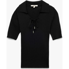 Koton Önden Bağlama Detaylı Kısa Kollu Polo Yaka Triko Kazak