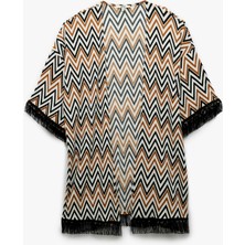 Koton Rahat Kalıp Püsküllü Geometrik Desenli Uzun Kimono