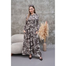 Tam Boy Düğmeli Kemerli Gömlek Yaka Uzun Kollu Elbise