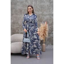 Tam Boy Düğmeli Kemerli Gömlek Yaka Uzun Kollu Elbise