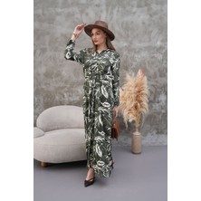 Tam Boy Düğmeli Kemerli Gömlek Yaka Uzun Kollu Elbise