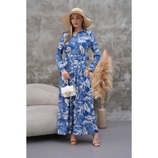 Tam Boy Düğmeli Kemerli Gömlek Yaka Uzun Kollu Elbise