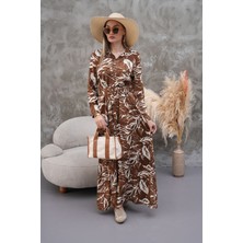 Tam Boy Düğmeli Kemerli Gömlek Yaka Uzun Kollu Elbise