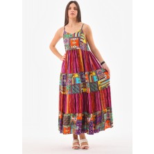 Askılı Patchwork Elbise