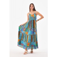 Askılı Patchwork Elbise