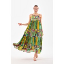 Askılı Patchwork Elbise