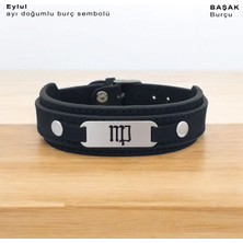 925 Ayar Gümüş Plakalı Erkekler İçin Oval Motifli Derili Doğum Ayına Özel Bileklik-421DOĞUMAY-Siyah