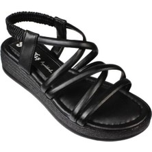 Yaz Kış Ayakkabı Yazkış Kadın Siyah Ten Üzeri  Bant Atkılı 4cm Kalın Taban Arkası Lastikli Sandalet