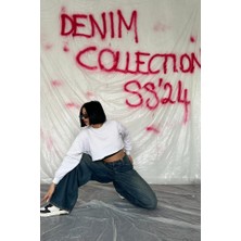 Hobidünyasıelif Lacivert Geniş Paça Jeans Pantolon