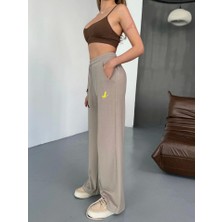 Hobidünyasıelif Osy Modal Yumuşak Dokulu Kumaş Nakış Işlemeli Rahat Bol Paça Eşofman Pantalon - Bej