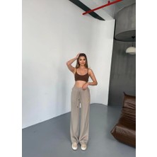 Hobidünyasıelif Osy Modal Yumuşak Dokulu Kumaş Nakış Işlemeli Rahat Bol Paça Eşofman Pantalon - Bej