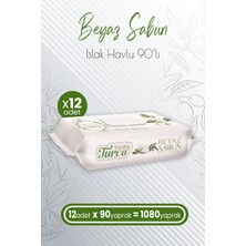Baby Turco Beyaz Sabun Kokulu Islak Havlu 90'lı x 12 Adet (1080 Yaprak) Hassas Temizlik