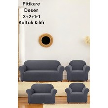 Likrali Koltuk, Kanepe, Çekyat Örtüsü Lastikli, Pitikare Desen 3+2+1+1 Antrasit