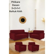 Likrali Pitikare DESEN(3211) Koltuk Kılıfı, Lastikli Yikanabilir Koltuk Kanepe Çekyat Örtüsü Bordo