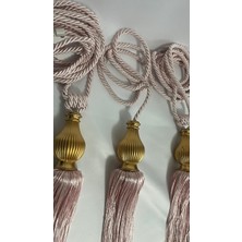 Pembe Braçol Kornişe Takma (Üçlü Set) Altın Kuka Tavan Yan Bağlama Perde Toplama Aksesuarı Perde Bağlama Ipi