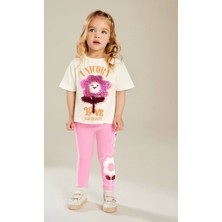 Cg Kids Love Baskılı Püskül Detaylı Çiçek Tayt Baskılı Kız Çocuk Alt Üst Takım