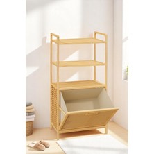 Digithome Bambu Xl Kirli Sepetli 3 Raflı Çok Amaçlı Banyo Düzenleyici Çamaşır Sepeti Organizer DB-0011