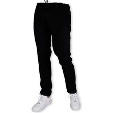 Erkek Beli Lastikli Bağcıklı Slim Fit Düz Paça Jogger Pantolon 0300-SİYAH