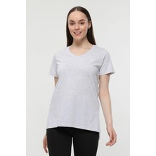 Kadın 3'lü Basic Regular Fit V Yaka Arkası Uzun Tişört Seti