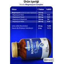 Nondo Magnezyum Kompleks 60 Tablet 250    mg 4 Form, Sitrat, Taurat, Malat, Bisglisinat, B6 Vitamini,
