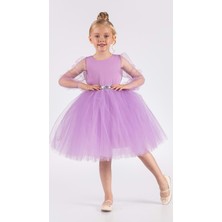 Kanatlı Kız Çocuk Şifon Kol Abiye  MNK0534 Lila