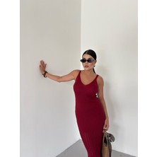 Kadın Elbise Ince Askılı Desenli Sade Şık Uzun Elbise