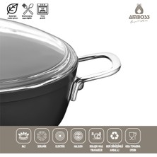 Amboss Dark Granit Basık Tencere Cam Kapaklı Yanmaz Yapışmaz Titanyum Kaplama   - 26 cm