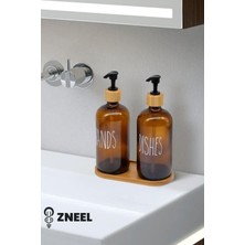 Cam 2’li Sabunluk Seti – “dishes & Hands” Yazılı, Bambu Kapaklı ve Standlı