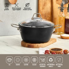 Amboss Dark Granit Derin Tencere Cam Kapaklı Yanmaz Yapışmaz Titanyum Kaplama 22 cm