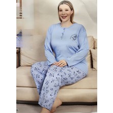 Mirano Battal Beden Pamuklu Uzun Kollu Anne Pijama Takımı 6511 Açık Indigo