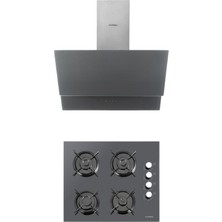 Luxell Gri Cam Set (Davlumbaz-Ocak) A Enerji Sınıfı 4 Gözlü Yüksek Performanslı Mutfak Aletleri