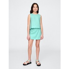 Kız Çocuk Yeşil Keten Pamuk Karışımlı Şort