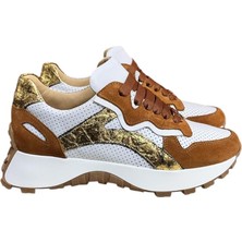 Beyaz Hakiki Deri Taba Garnili Comfort Taban Bağcıklı Sneaker