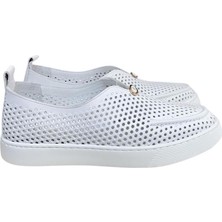 Beyaz Hakiki Deri Delikli Hafif Comfort Taban Sneaker