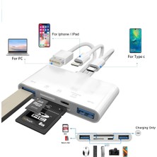 Maxgo 3136 Type-C USB Lightning Otg Iphone Tf Sd Micro Kart Okuyucu Card Çevirici Dönüştürücü Adaptör