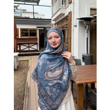 Kamer Scarf Modal Soft Serisi Etnik Desen Şal Mavi-Vizon