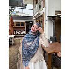Kamer Scarf Modal Soft Serisi Etnik Desen Şal Mavi-Vizon