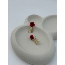 Bıçak ve Güllü Gold Parlak Küpe