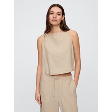 Kadın Kahverengi Keten Gömlek