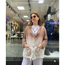 Kadın Keten Görünümlü Gömlek Ceket %100 Pamuklu Premium Kumaş Oversize Kapüşonlu Fileli Düğme Cep Detay
